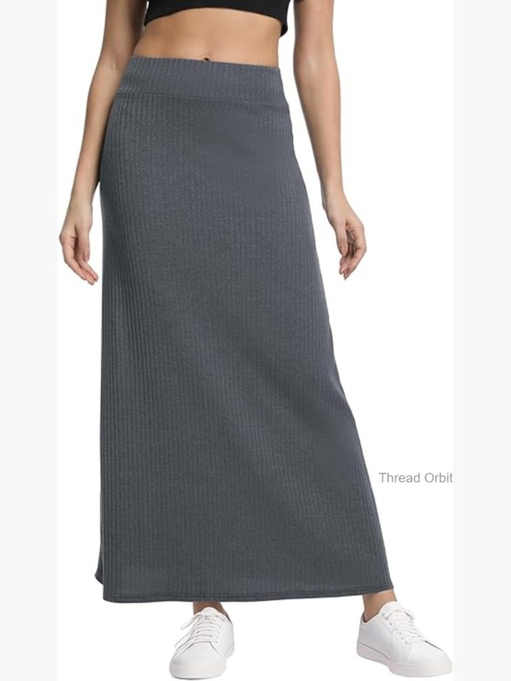 High Waist A-Line Maxi Skirt Ribbed Knit Long Skirt
